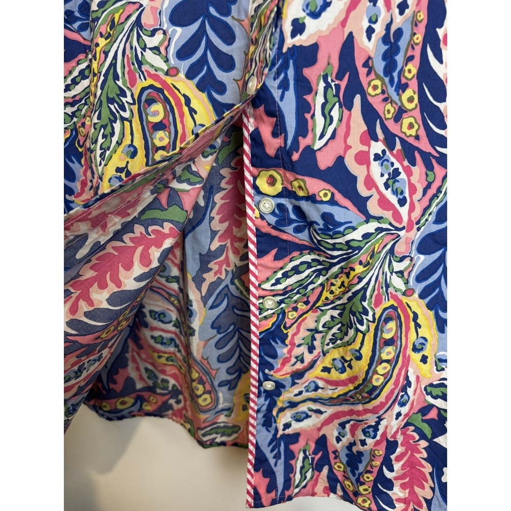 Talbots Women's Petite XLP Multicolor summer bold Novelty Cotton Collared Button - Picture 7 of 9
